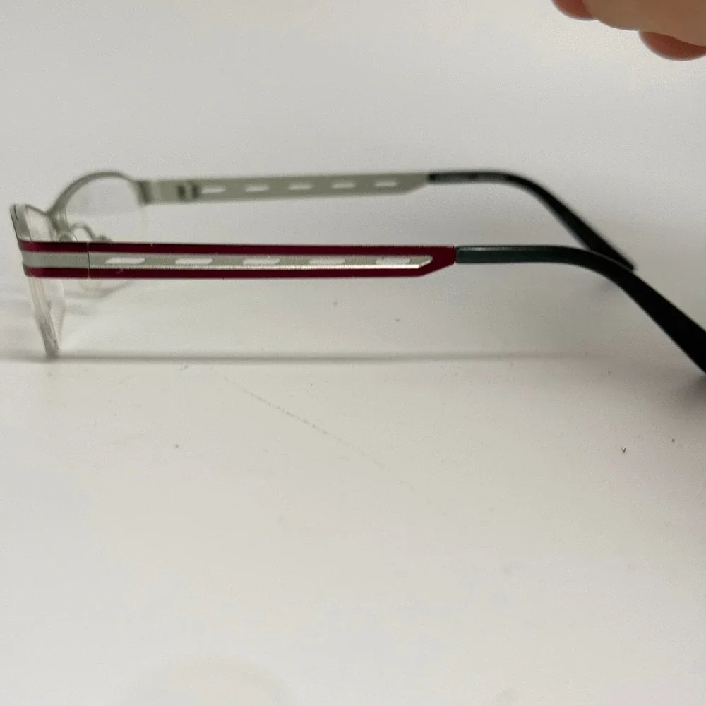 Prodesign Denmark 1208 c.4021 Red Silver Semi Rimless Eyeglasses 52-17-130